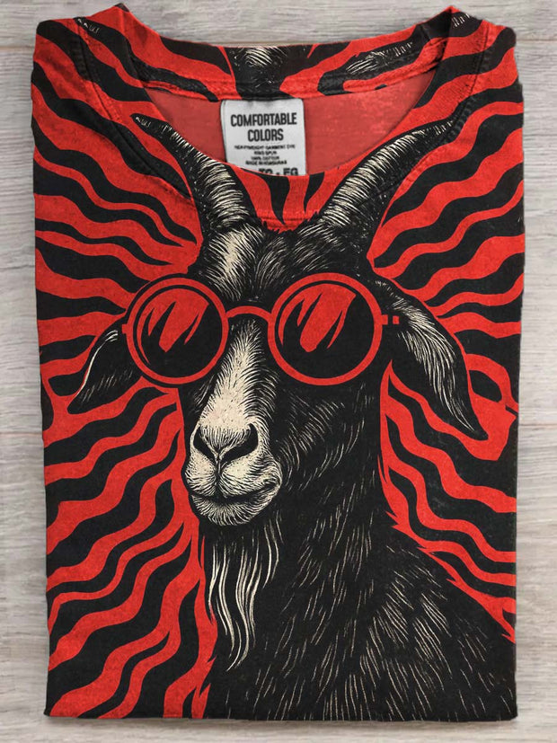 Art Abstract Line Goat Print Casual Short Sleeve T-Shirt
