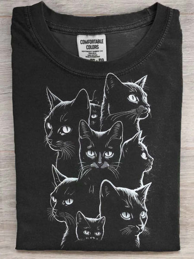 Halloween Black Cat Print Casual Short Sleeve T-Shirt