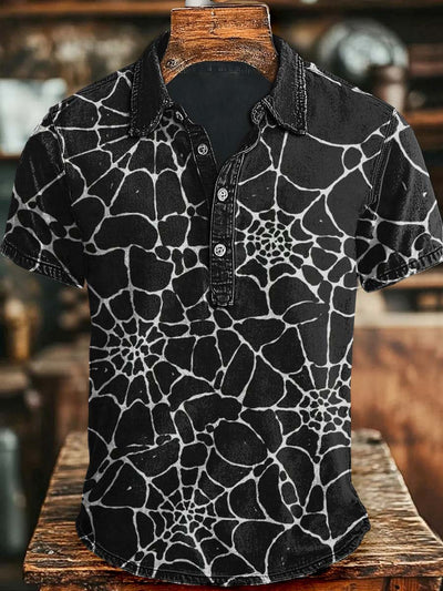 Halloween Spider Web Print Casual Short Sleeve Polo Shirt