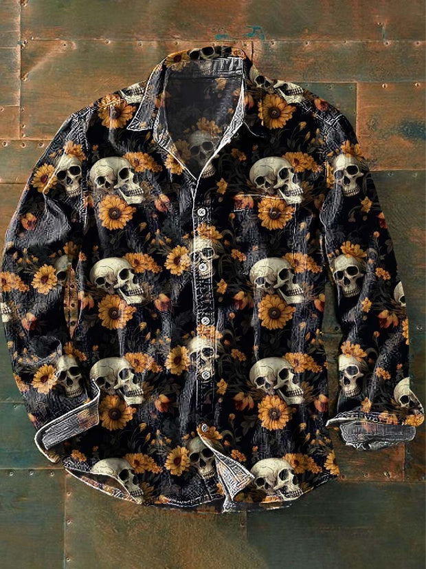Halloween Floral Skull Print Casual Long Sleeve Shirt