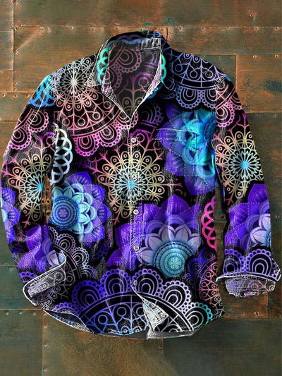 Colorful Mandala Print Casual Long Sleeve Shirt