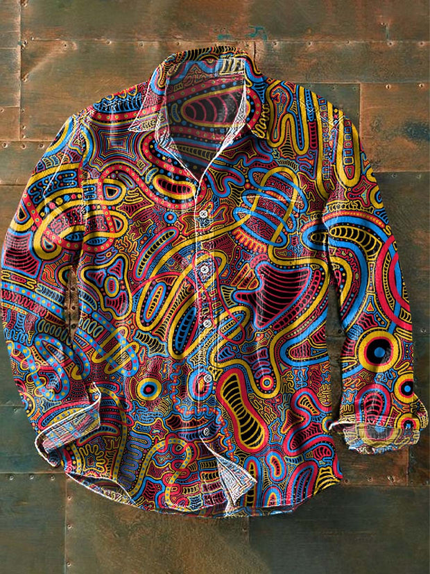 Colorful Art Abstract Print Casual Long Sleeve Shirt