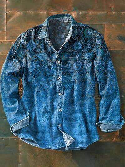 Vintage Floral Gradient Print Casual Long Sleeve Shirt