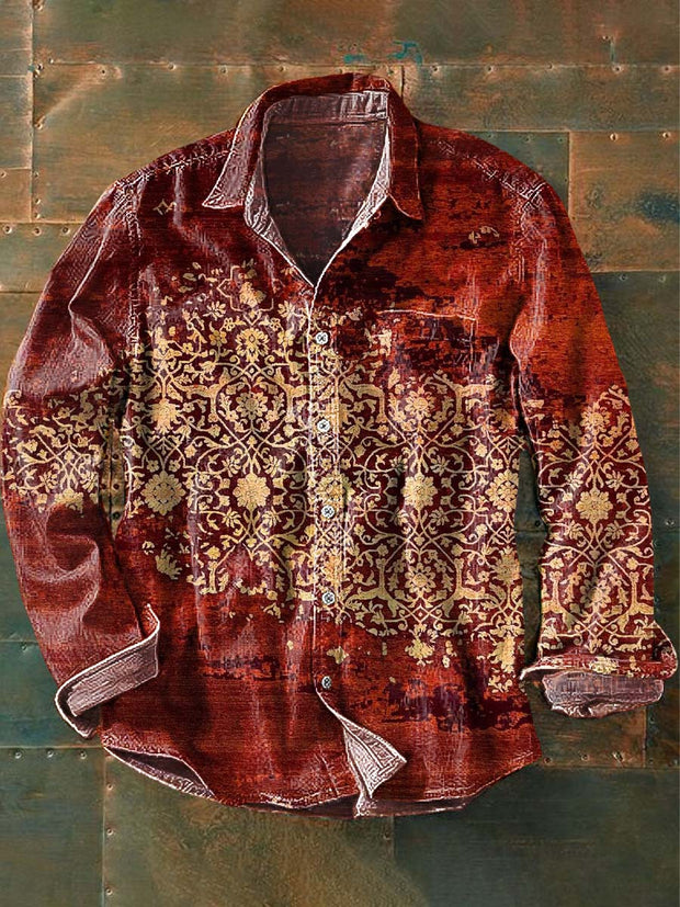 Vintage Floral Print Casual Long Sleeve Shirt