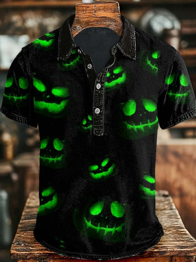 Halloween Evil Smiley Print Casual Short Sleeve Polo Shirt