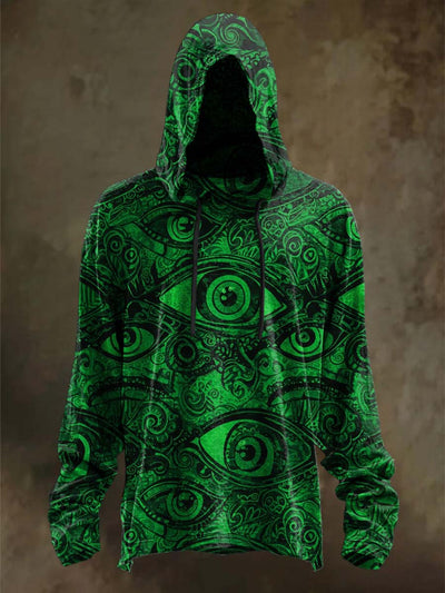 Halloween Eye Print Casual Long Sleeve Hooded Sweatshirt