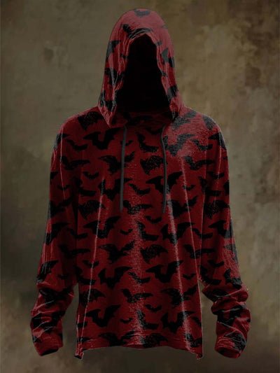 Halloween Bat Print Casual Long Sleeve Hooded Sweatshirt
