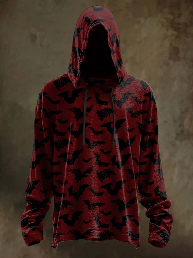 Halloween Bat Print Casual Long Sleeve Hooded Sweatshirt