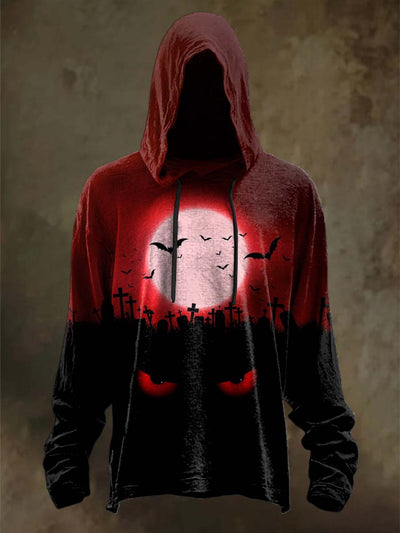 Halloween Bat Print Casual Long Sleeve Hooded Sweatshirt