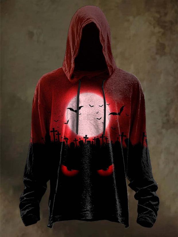 Halloween Bat Print Casual Long Sleeve Hooded Sweatshirt