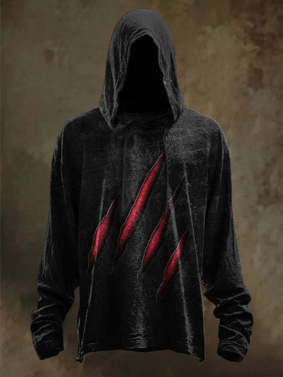 Halloween Scratch Print Casual Long Sleeve Hooded Sweatshirt