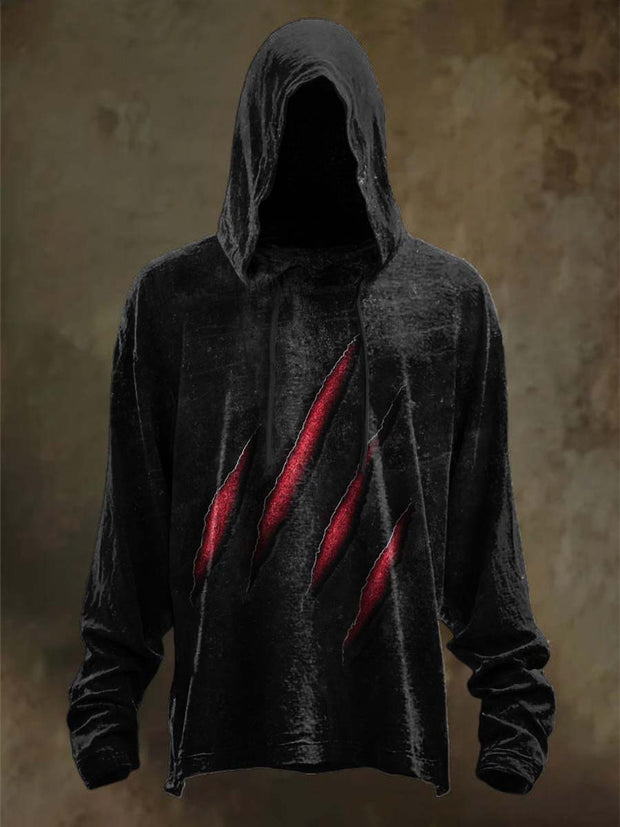 Halloween Scratch Print Casual Long Sleeve Hooded Sweatshirt