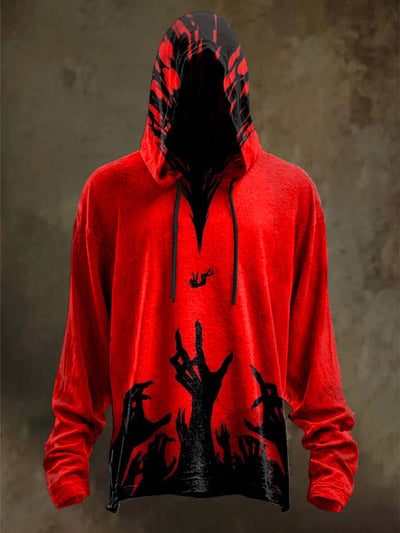 Halloween Scary Hands Print Casual Long Sleeve Hooded Sweatshirt