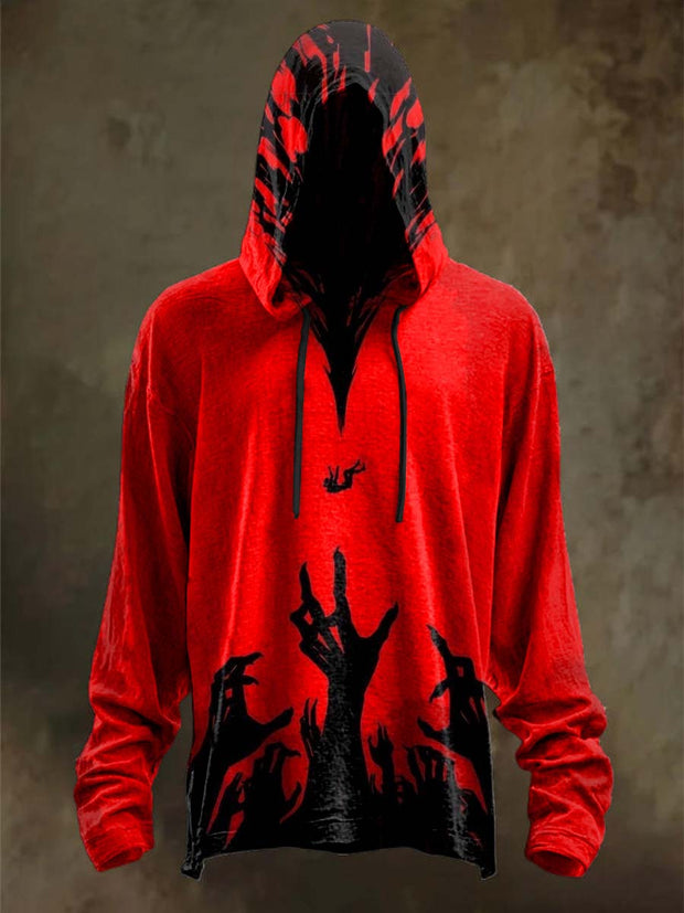 Halloween Scary Hands Print Casual Long Sleeve Hooded Sweatshirt