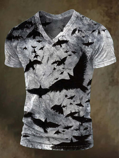 Halloween Bat Print Casual V-Neck T-Shirt