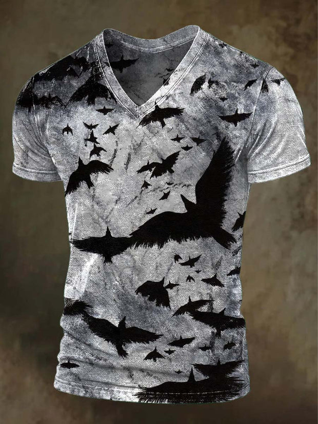 Halloween Bat Print Casual V-Neck T-Shirt