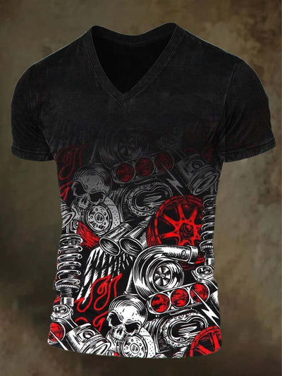 Halloween Skull Print Casual V-Neck T-Shirt