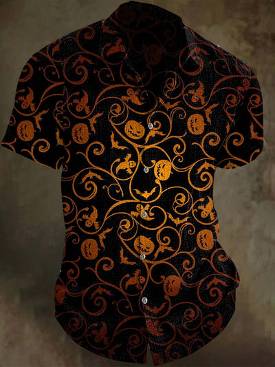 Halloween Evil Pumpkin Ghost Bat Print Casual Short Sleeve Shirt