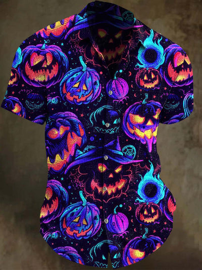 Halloween Evil Pumpkin Print Casual Short Sleeve Shirt