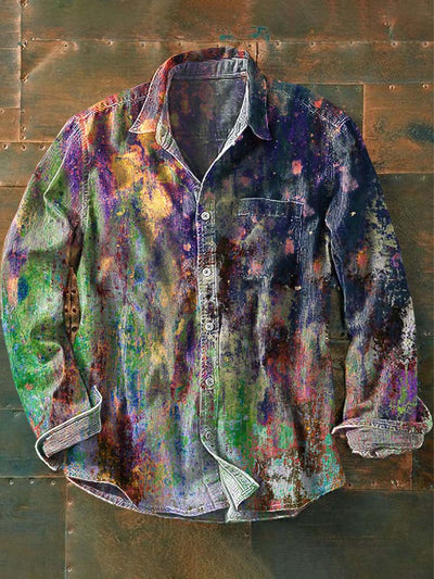 Aged Abstract Color Clash Art Print Casual Long Sleeve Shirt