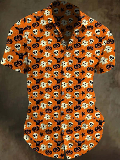 Halloween Evil Pumpkin Ghost Bat Print Casual Short Sleeve Shirt