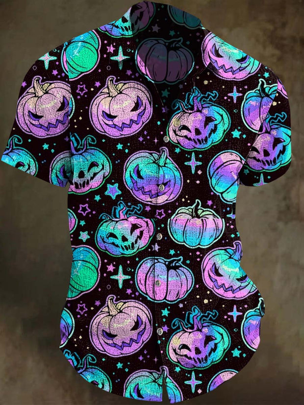 Halloween Evil Pumpkin Print Casual Short Sleeve Shirt