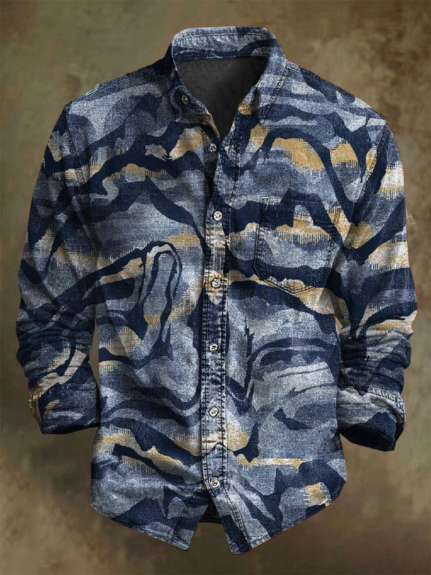 Abstract Ripple Color Clash Art Print Casual Long Sleeve Shirt