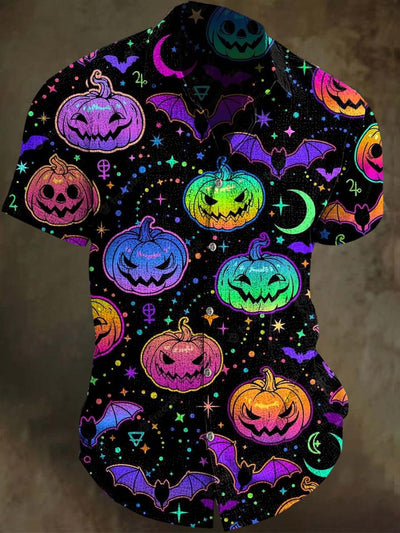 Halloween Evil Pumpkin Print Casual Short Sleeve Shirt