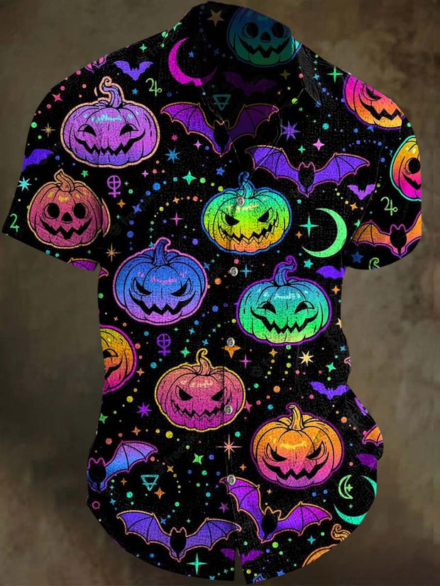 Halloween Evil Pumpkin Print Casual Short Sleeve Shirt