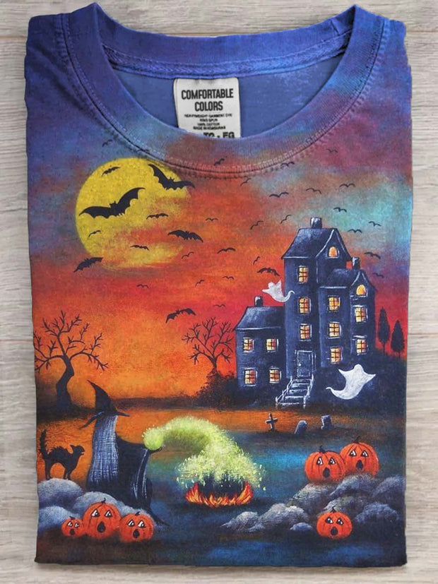 Halloween Witch Print Casual Short Sleeve T-Shirt