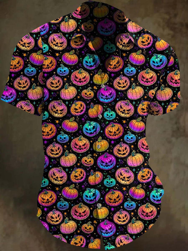 Halloween Evil Pumpkin Print Casual Short Sleeve Shirt