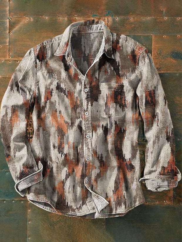 Vintage Aged Printed Casual Long Sleeve Shirt