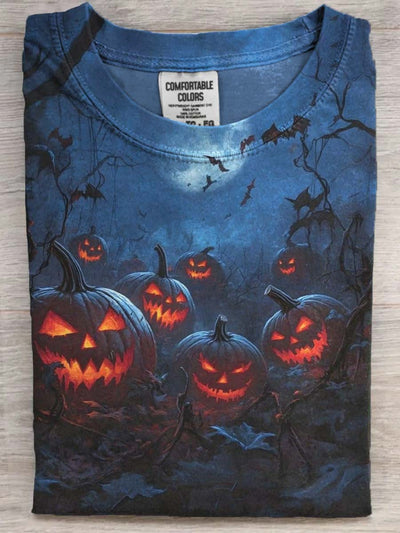 Halloween Evil Pumpkin Print Casual Short Sleeve T-Shirt