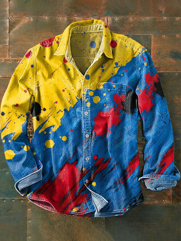 Abstract Color Clash Art Print Casual Long Sleeve Shirt