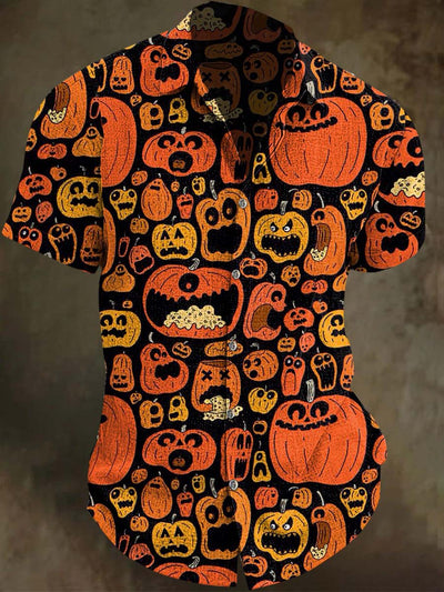 Halloween Pumpkin Print Casual Short Sleeve Shirt