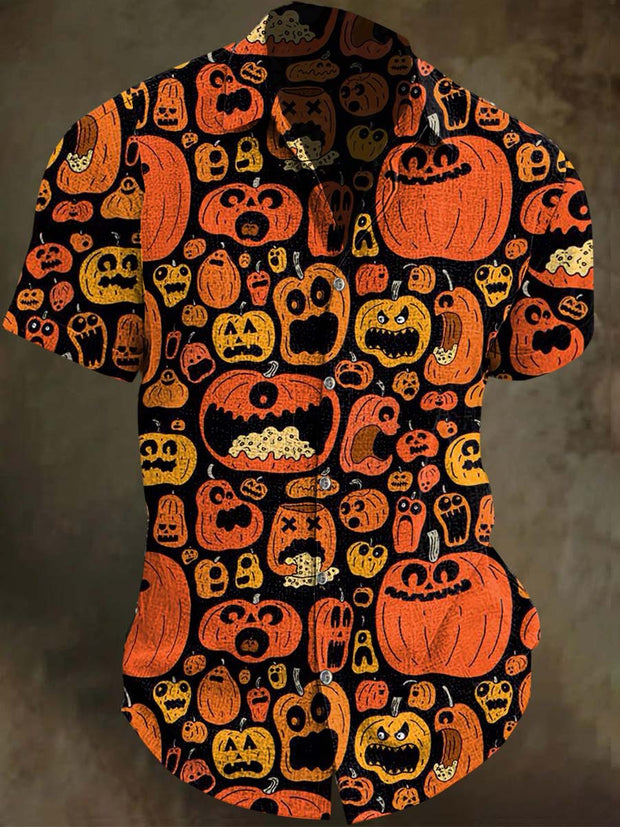 Halloween Pumpkin Print Casual Short Sleeve Shirt