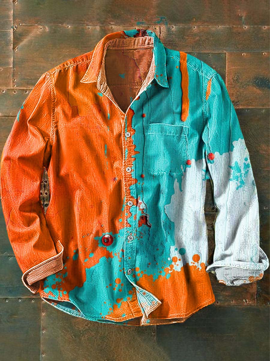 Abstract Color Clash Art Print Casual Long Sleeve Shirt