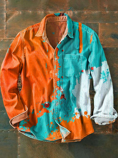 Abstract Color Clash Art Print Casual Long Sleeve Shirt