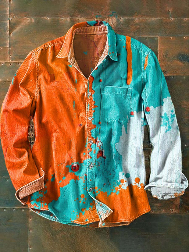 Abstract Color Clash Art Print Casual Long Sleeve Shirt