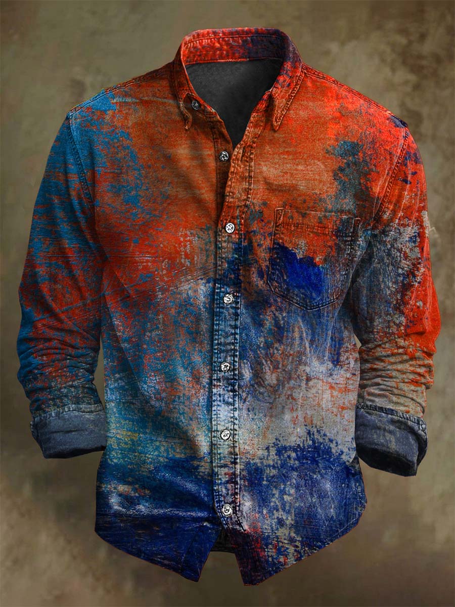 Abstract Color Clash Art Print Casual Long Sleeve Shirt