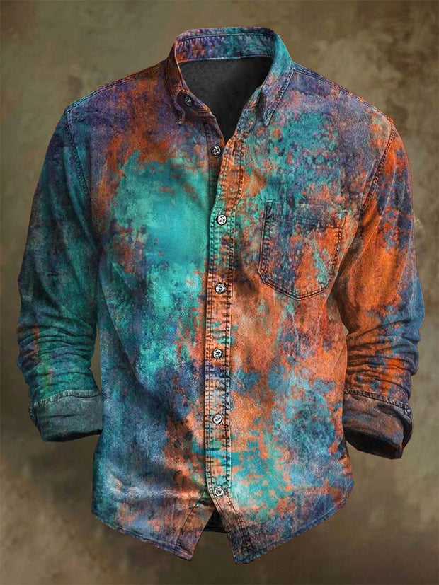 Abstract Color Clash Art Print Casual Long Sleeve Shirt