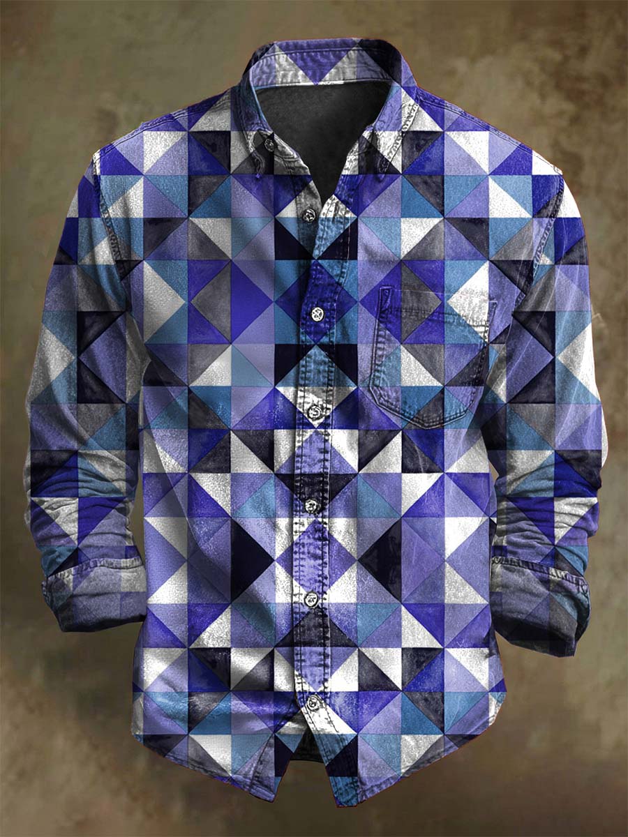 Irregular Geometric Print Casual Long Sleeve Shirt