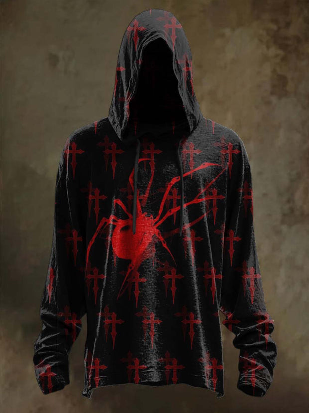 Halloween Spider Cross Print Casual Hooded Sweatshirt