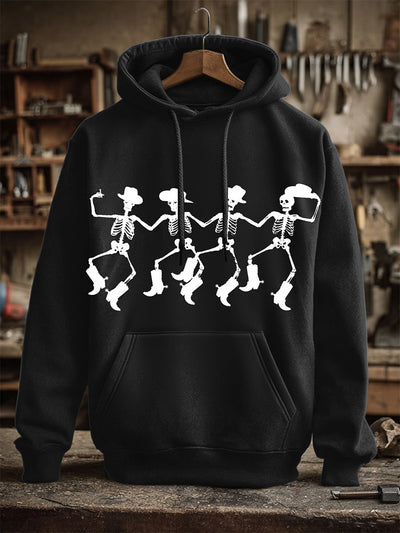 Halloween Cowboy Skull Print Casual Hooded Sweatshirt