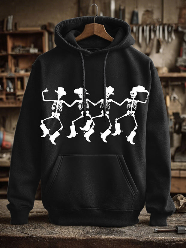 Halloween Cowboy Skull Print Casual Hooded Sweatshirt