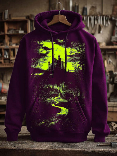 Halloween Scary Haunted House Print Casual Hooded Sweatshirt