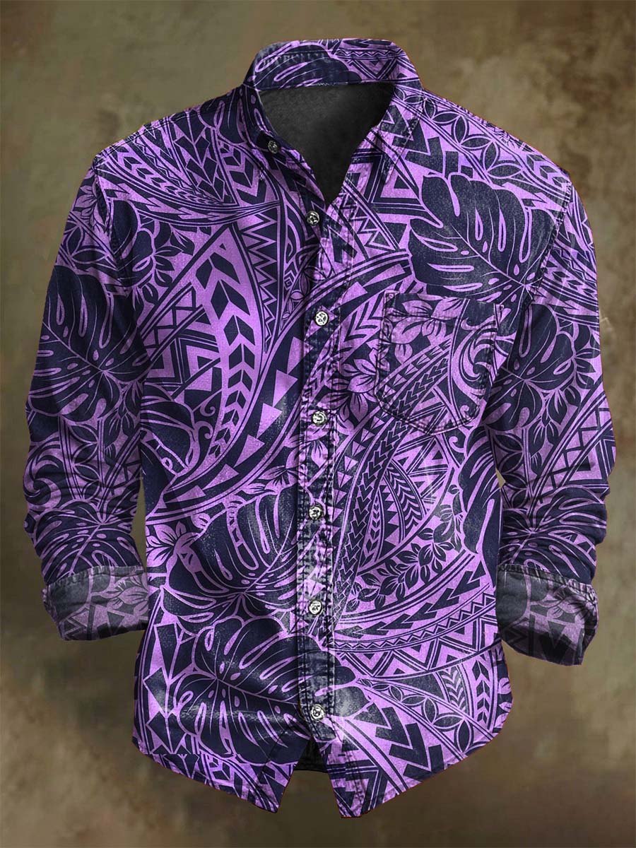 Hawaiian Floral Print Casual Long Sleeve Shirt