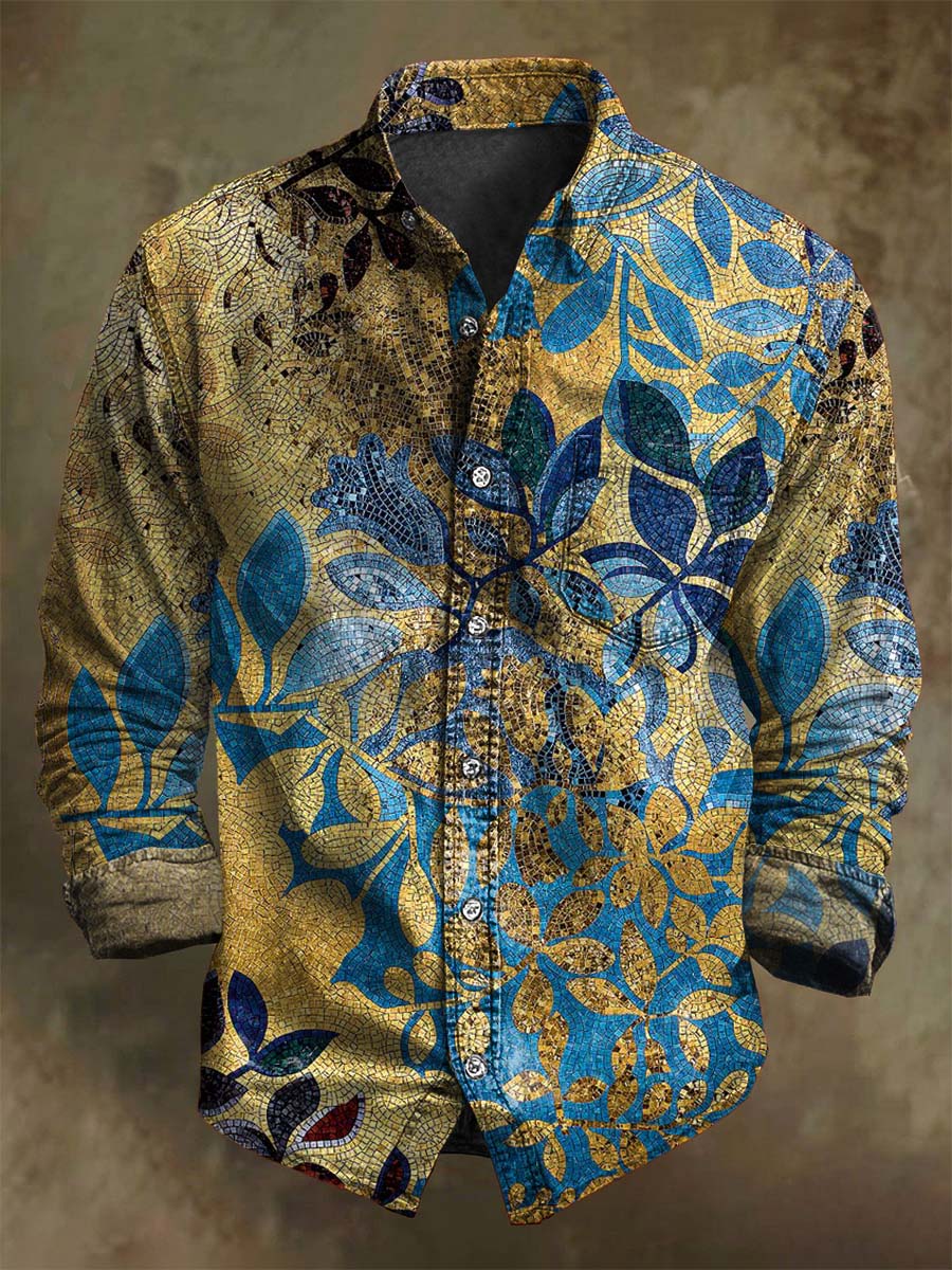 Vintage Abstract Floral Print Casual Long Sleeve Shirt