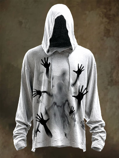 Halloween Scary Handprint Print Casual Hooded Sweatshirt