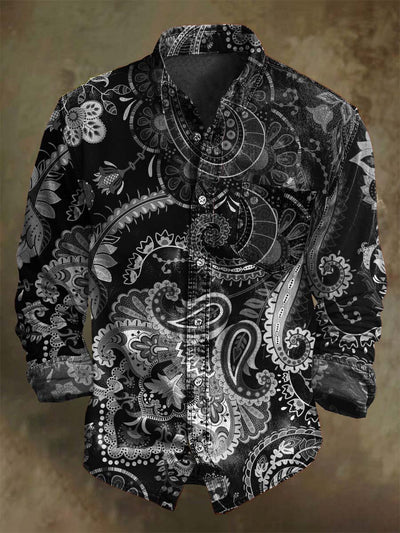Vintage Paisley Floral Print Casual Long Sleeve Shirt